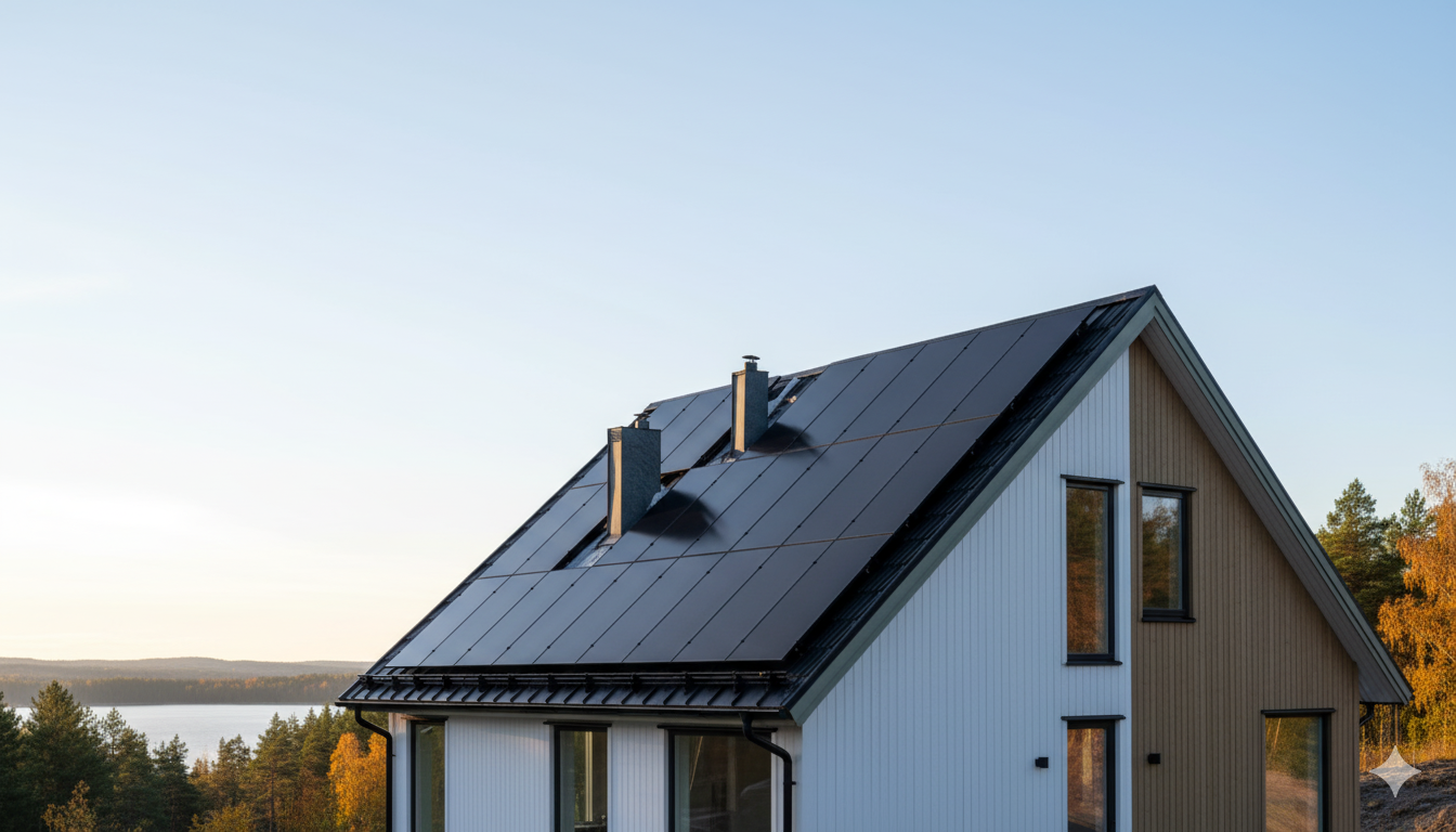 Visualisering av ett modernt solcellsbatteri från Elea Energi installerat i ett stilrent hem i Västra Götaland