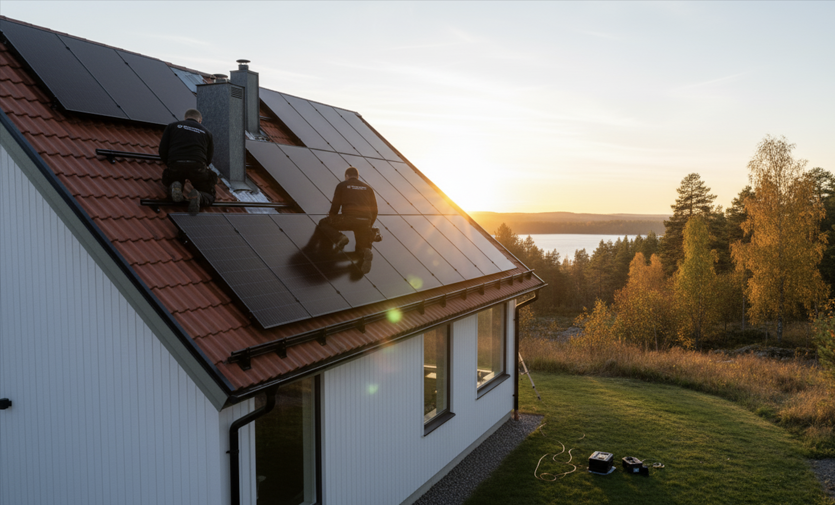 Villa i Västra Götaland med solpaneler installerade på taket av Elea Energi